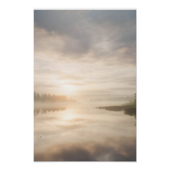 Poster Misty Lake Sunrise Golden Reflection (Devant)