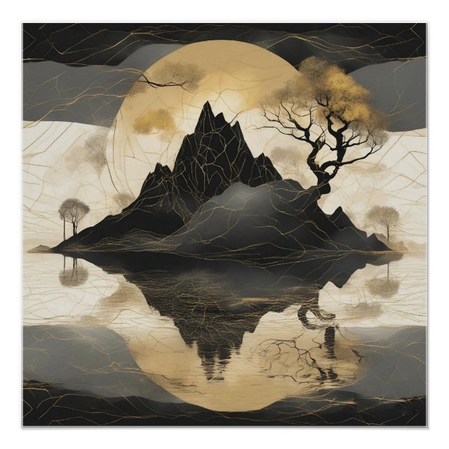 Poster Misty Mountain Black & Gold (Devant)