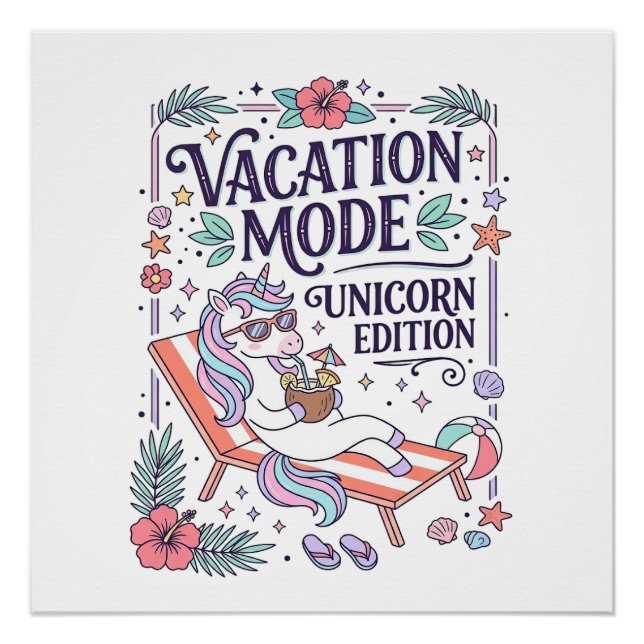 Poster Mode Vacances Licorne Édition Licorne Adorable App (Devant)