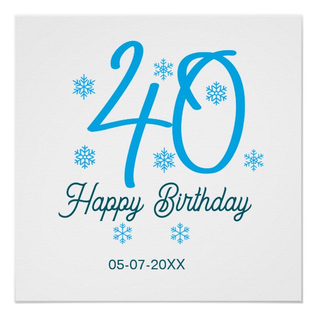 Poster modèle bleu 40e anniversaire nom date année (Devant)
