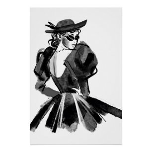 Poster Modèle de mode couture esquissée