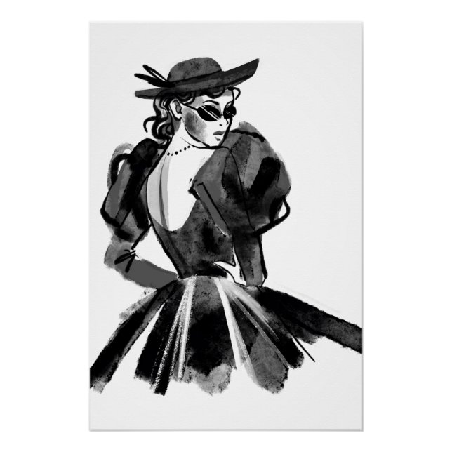 Poster Modèle de mode couture esquissée (Devant)