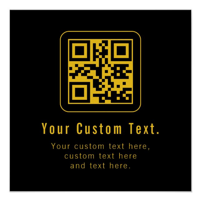 Poster Modèle de QR Code et Texte éditable | Noir et Or (Devant)