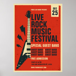Poster modèle du festival de musique rock dessiné 