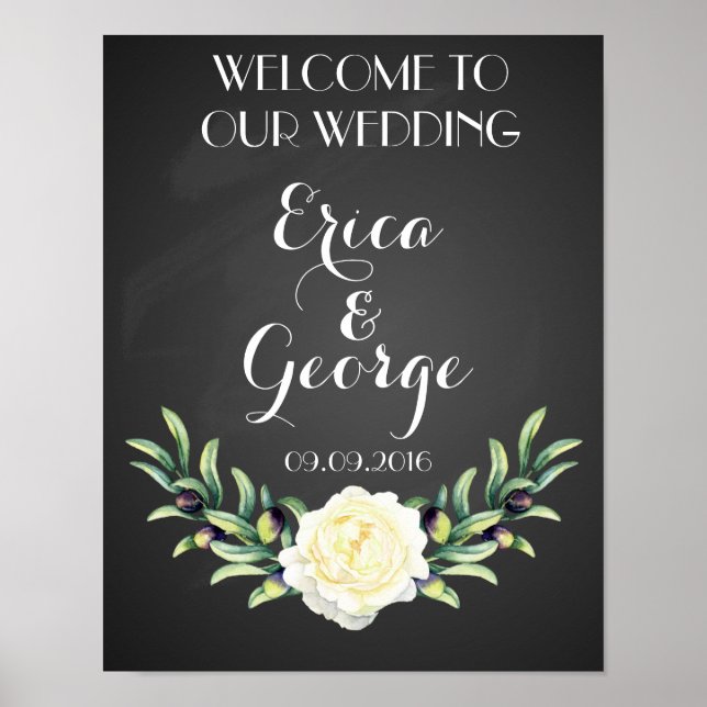 Poster Modèle fleuri rose mariage de bienvenue Imprimer (Devant)
