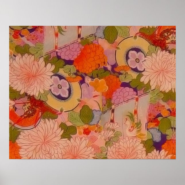 Poster Modèle floral rose kimono (Devant)