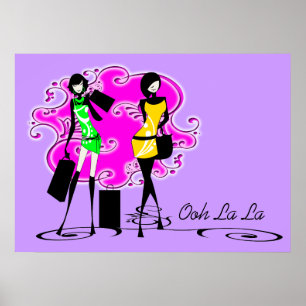 Poster Modèles shopping violet rose filles