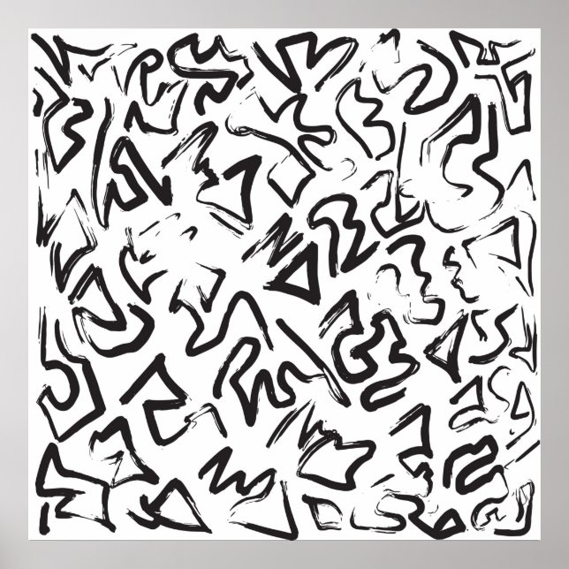 Poster Modern Black White Abstract Graffiti Brushstrokes (Devant)