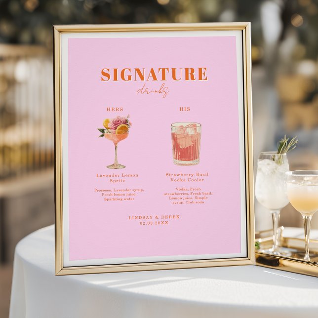 Poster Modern Bold Font His & Hers Drinks Wedding (Modern Bold Font His & Hers Drinks Wedding Poster)