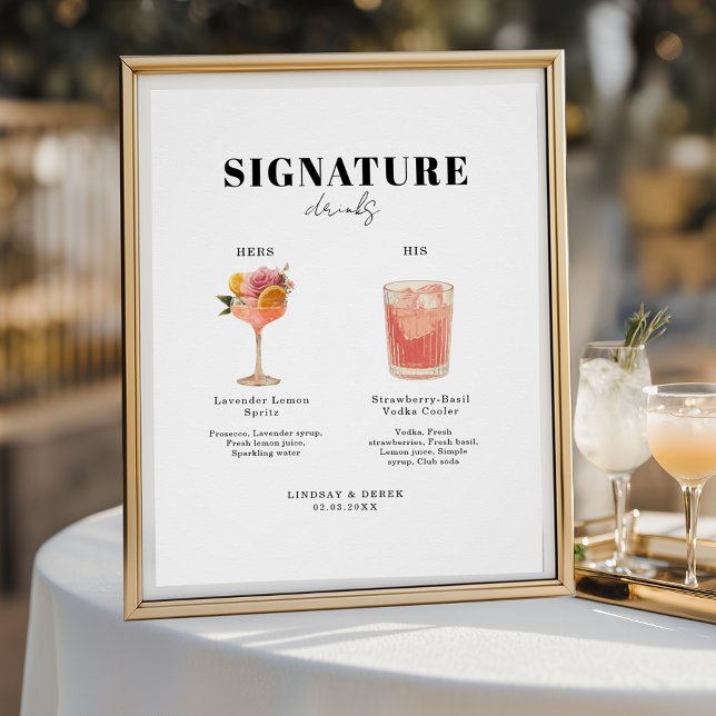 Poster Modern Bold Font His & Hers Drinks Wedding (Modern Bold Font His & Hers Drinks Wedding Poster)