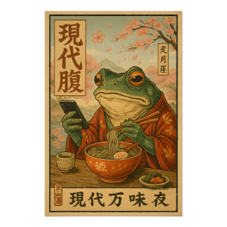 Poster Modern Frog Ramen – Retro Japanese Style