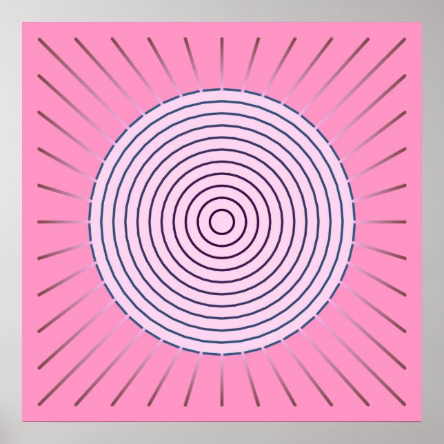 Poster Modern Geometric Sunburst - Shades of Pink (Devant)