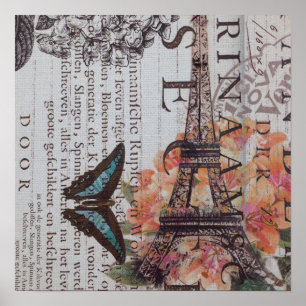 Poster modern newspaper print french Paris Eiffel Tower