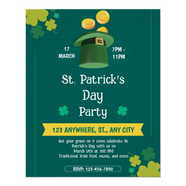 Poster Modern St. Patrick's Day Party Custom Invitation (Devant)