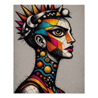 Poster Modern Tribal Punk Portrait Graphic Art Print