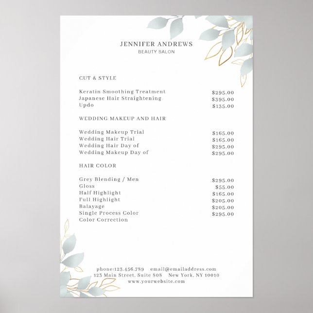 Poster moderne blanc gris feuilles (Devant)