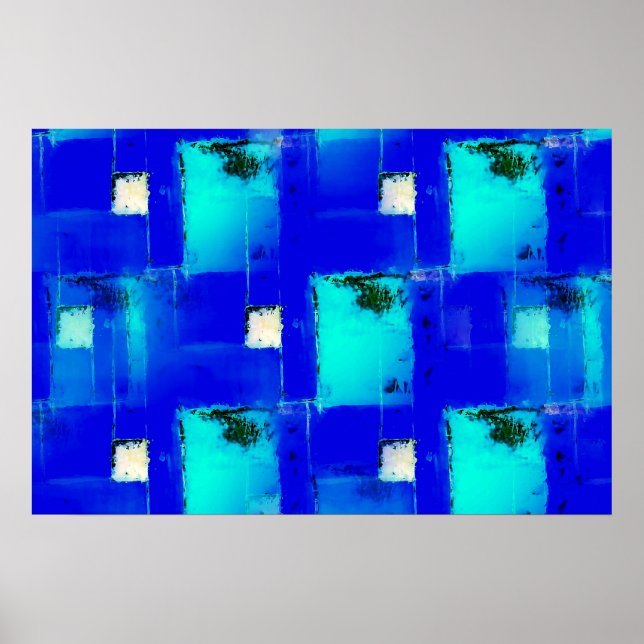 Poster moderne bleu Abstrait Art décoratif Imprime (Devant)