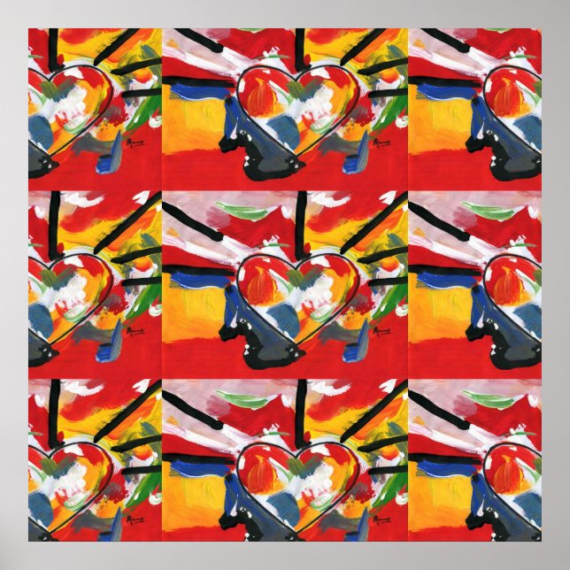 Poster moderne coloré aquarelle collage coeurs (Devant)
