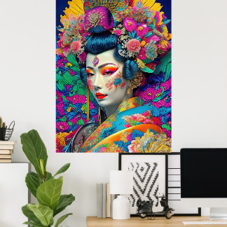 Poster moderne coloré Geisha