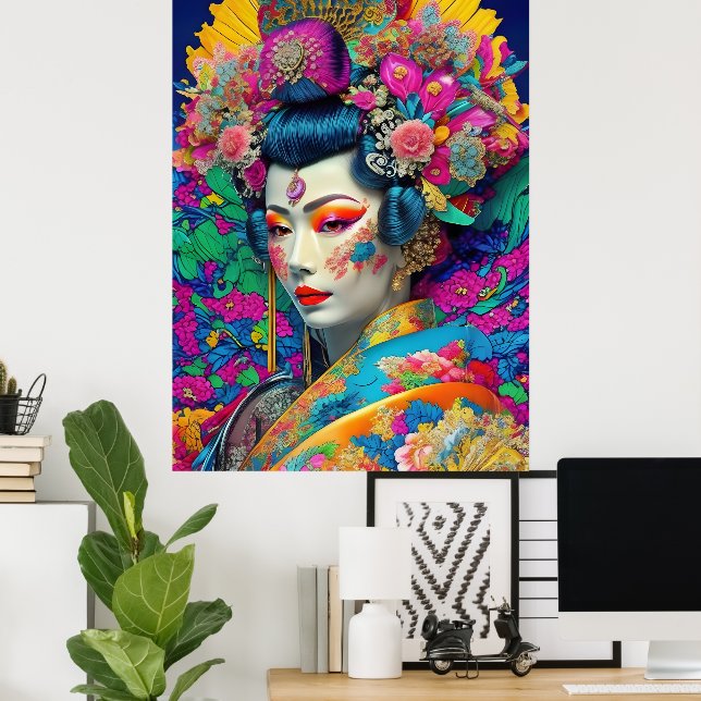 Poster moderne coloré Geisha (Bureau à domicile)