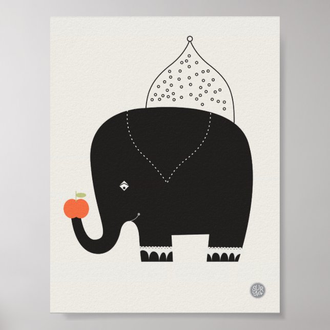 Poster moderne de la crèche éléphante - 11" x 8,5" (Devant)