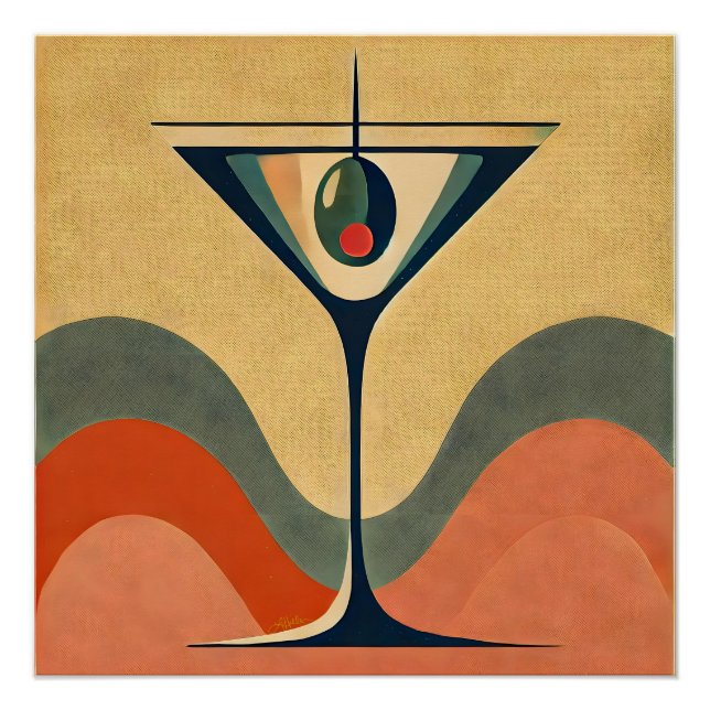 Poster Moderne du milieu du siècle "vague de martini aux  (Devant)