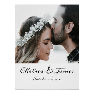 Poster Moderne Elegant Photo Calligraphie Nom Date Mariag