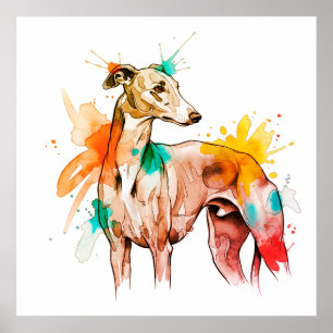 Poster moderne Greyhound avec Accents Aquarelle