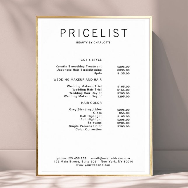 Poster moderne, liste de prix (Modern, price list Poster)