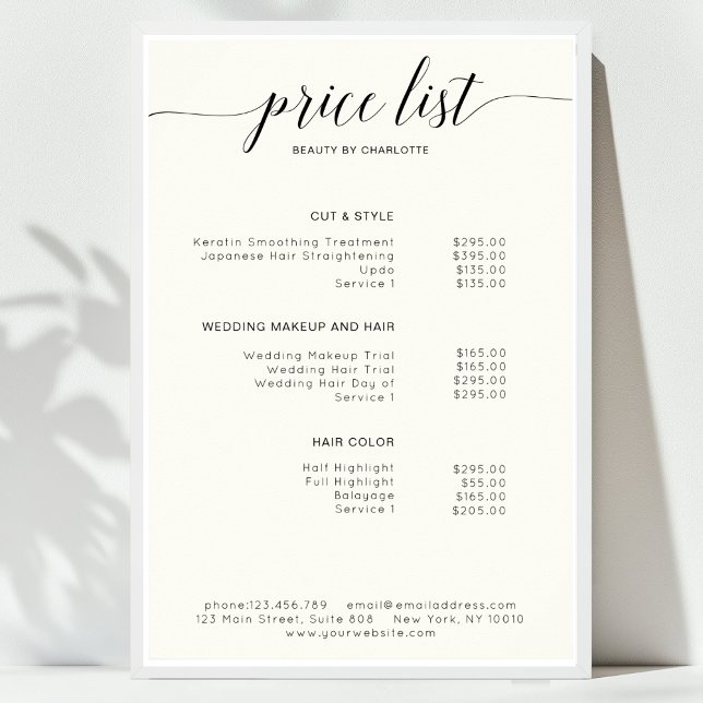 Poster moderne, liste de prix (Modern, price list Poster)