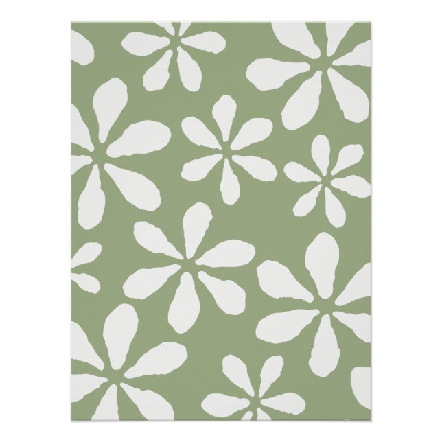 Poster Moderne motif floral vert sauge simple botanique (Devant)
