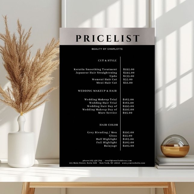 Poster moderne Simpel Silver Salon Price List (Modern Simpel Silver Salon Price List Poster)