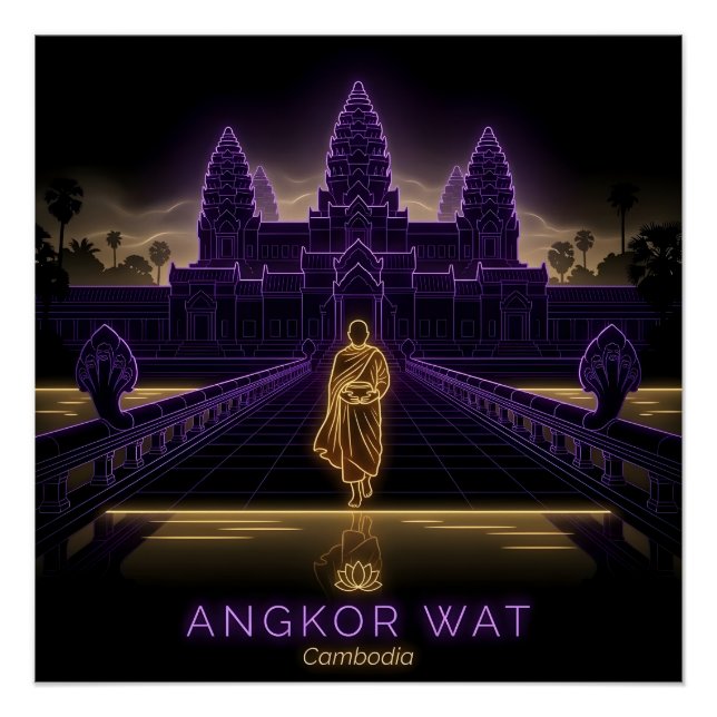 Poster Moine bouddhiste d'Angkor Wat - Cambodge (Devant)