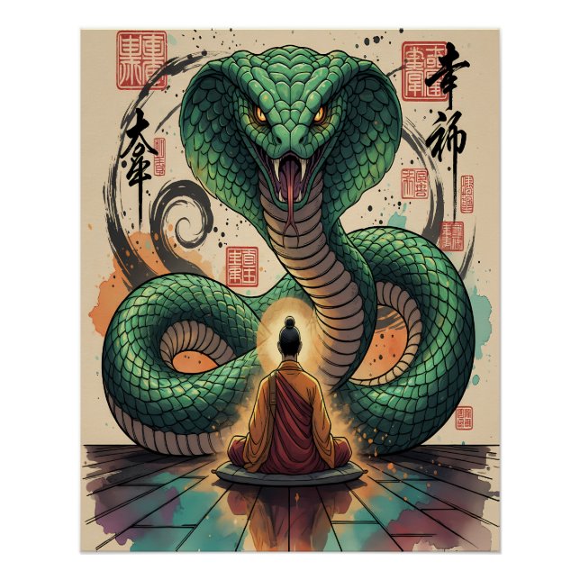 Poster Moine et Serpent (Devant)