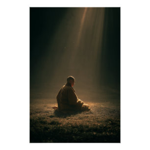 Poster Moine Méditant sous les Rayons de l'Aube Dorée