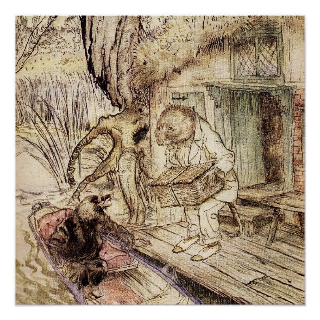Poster Mole et Ratty en bateau par Arthur Rackham (Devant)