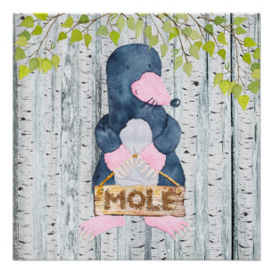 Poster Mole - Woodland Friends - Amis - Aquarelle
