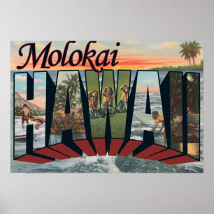 Poster Molokai, Hawaï - Scènes de grandes lettres