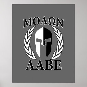 Poster Molon Labe Spartan Mask Armor Laurels Monochrome