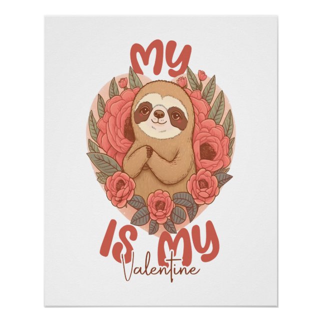 Poster Mon paresseux est mon Valentin (Devant)
