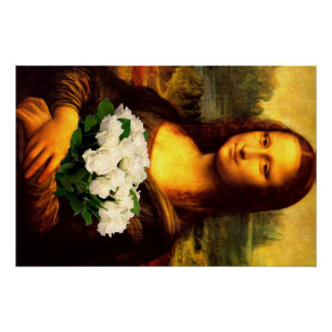 Poster Mona Lisa Avec Bouquet De Roses Blanches