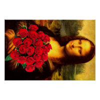 Mona Lisa Avec Bouquet De Roses Rouges