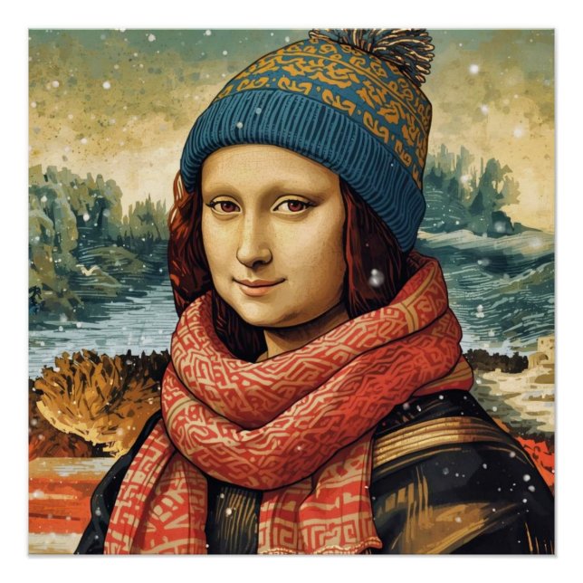 Poster Mona Lisa  in beanie  - winter   vibes (Devant)
