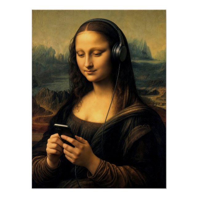 Poster Mona Lisa moderne avec smartphone (Devant)