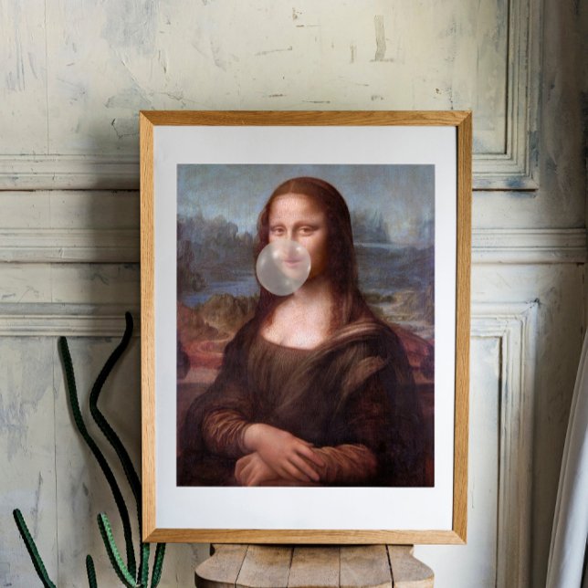 Poster Mona Lisa soufflant du chewing-gum gris (Créateur téléchargé)