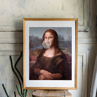 Mona Lisa soufflant du chewing-gum gris