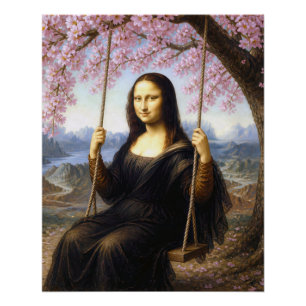 Poster Mona Lisa sur une balançoire sous les fleurs de ce