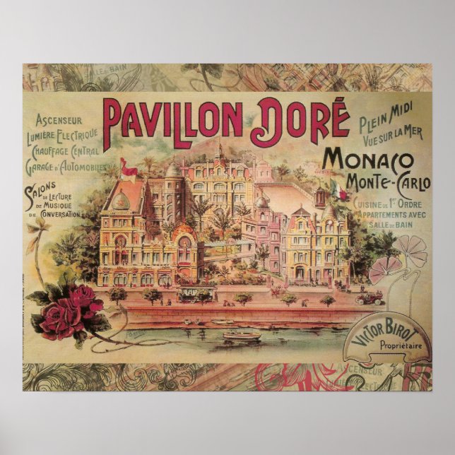 Poster Monaco Fancy Vintage French Riviera France (Devant)
