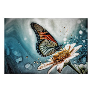 Poster *~* Monarque Papillon Artsy Fleur TURQUOISE AP52