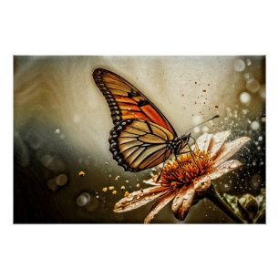 Poster *~* Monarque Papillon Artsy Taupe Fleur AP52
